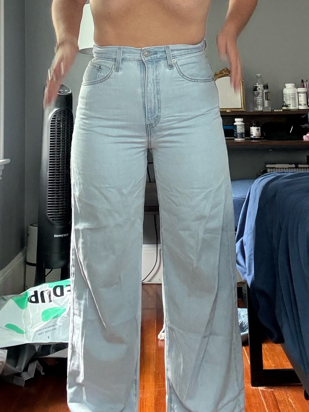 Levi's Cinch Waist Light Blue High-Rise Wide-Leg Jeans